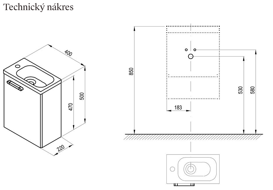 technicky-nakres-Skříňka pod umývátko Chrome II